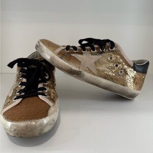 Gold Sequin  Lace-Up Sneakers